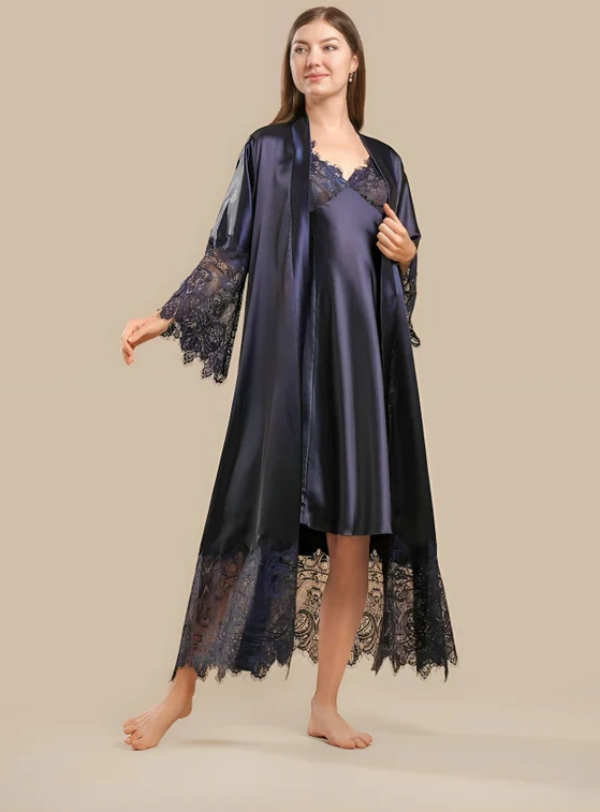 Long Satin & Lace Nightdress & Robe Set